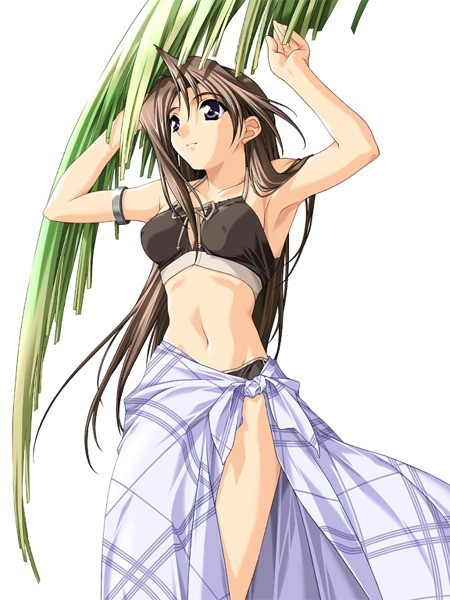 00s, 90s, amamiya_michiru, armpits, arms_up, beach, bikini, brown_hair
