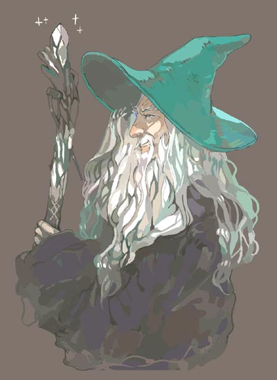 1boy, beard, facial_hair, fantasy, gandalf, grey_hair, hat, john_ronald_reuel_tolkien