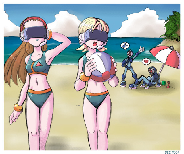 00s, 2004, 2girls, ball, beach, beachball, bikini, capcom