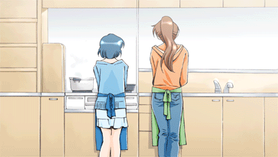 2girls, 90s, animated, animated_gif, apron, bishoujo_senshi_sailor_moon, blue_eyes, blue_hair