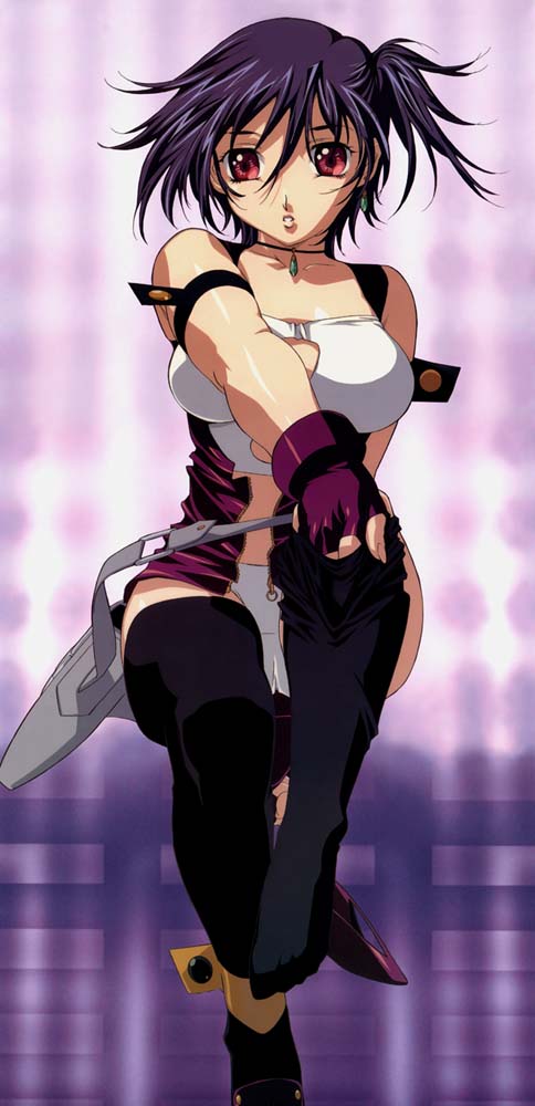 00s, 1girl, black_legwear, dress, eclair_(kiddy_grade), fingerless_gloves, gloves, gotou_keiji