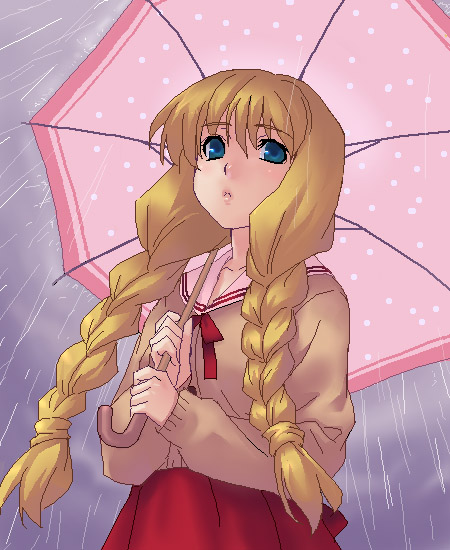 00s, 1girl, braid, oekaki, one_-_kagayaku_kisetsu_e, rain, satomura_akane, school_uniform