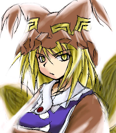 1girl, angry, blonde_hair, female, fox_tail, hat, kukyo, lowres