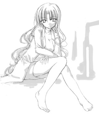 1girl, female, full_body, izana_minagi, lowres, monochrome, sketch, solo, touhou, white_background, yagokoro_eirin