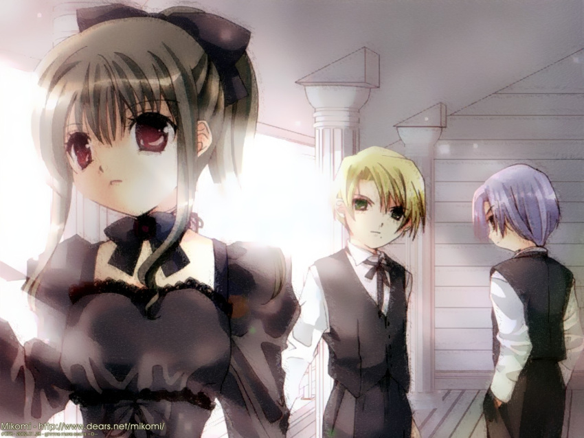1girl, 2boys, ayanokoji_takashi, everyone, highres, higuchi_kotarou, jpeg_artifacts, koge_donbo, multiple_boys, pita_ten, shia_(pita_ten), watermark