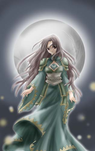 1girl, armor, breastplate, brown_eyes, brown_hair, dress, expressionless, florina_(lom)