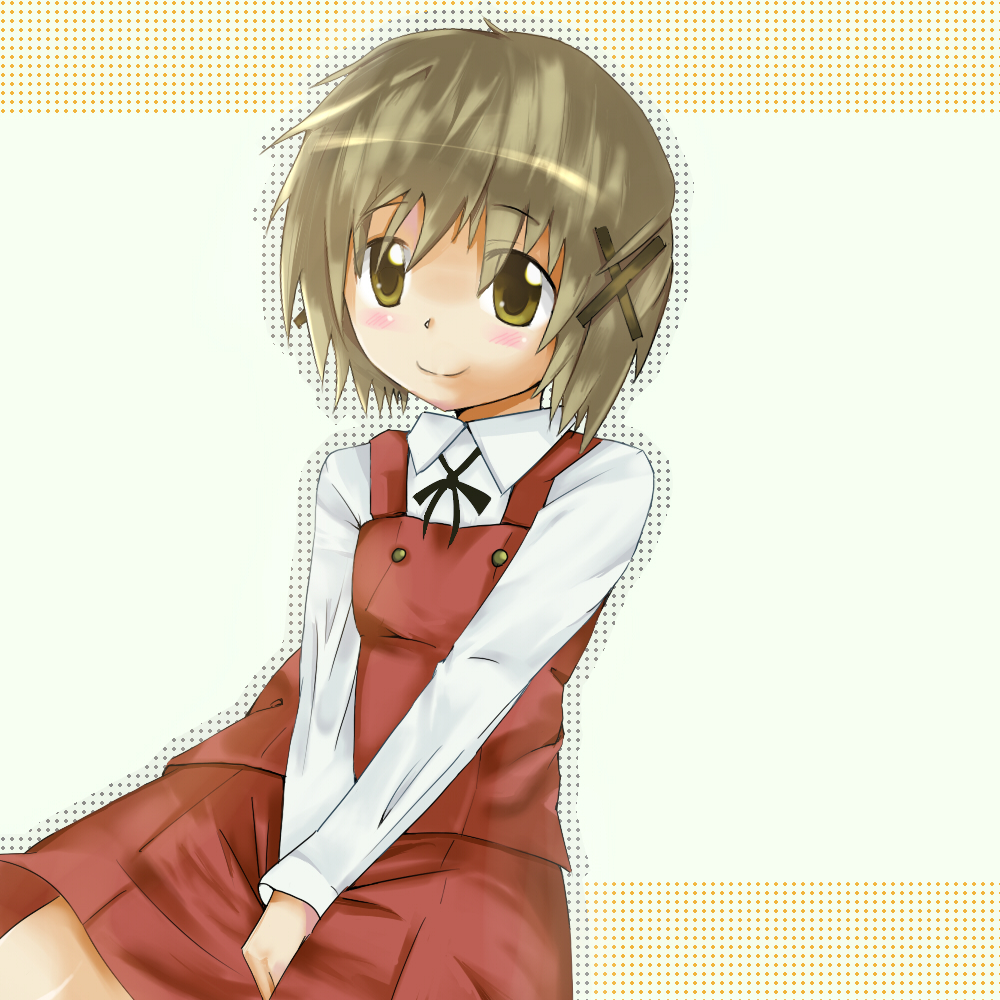 brown_hair, hidamari_sketch, school_uniform, short_hair, unichiri, yuno