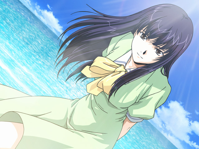 00s, beach, clouds, dress, horibe_hiderou, interlude, long_hair, ocean