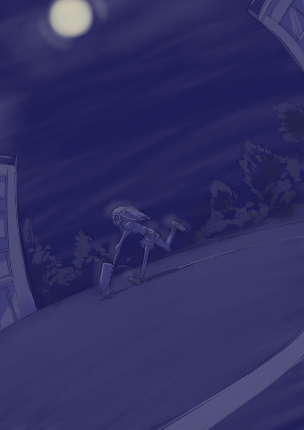1girl, moon, night, solo, suzumiya_haruhi, suzumiya_haruhi_(young), suzumiya_haruhi_no_yuuutsu, tamu-v, tamu_(mad_works)