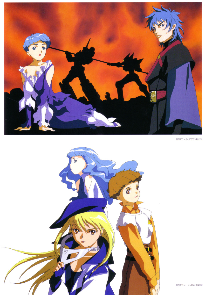 00s, 1boy, 3girls, absurdres, altair_(dendoh), gear_fighter_dendou, gear_senshi_dendou, highres