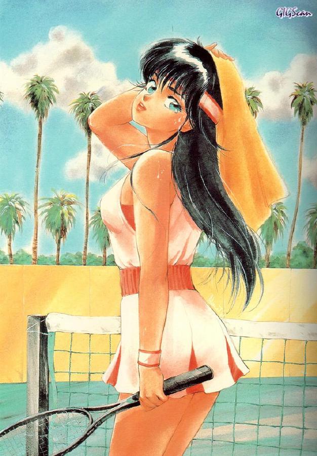 80s, ayukawa_madoka, black_hair, kimagure_orange_road, long_hair, oldschool, racket, takada_akemi