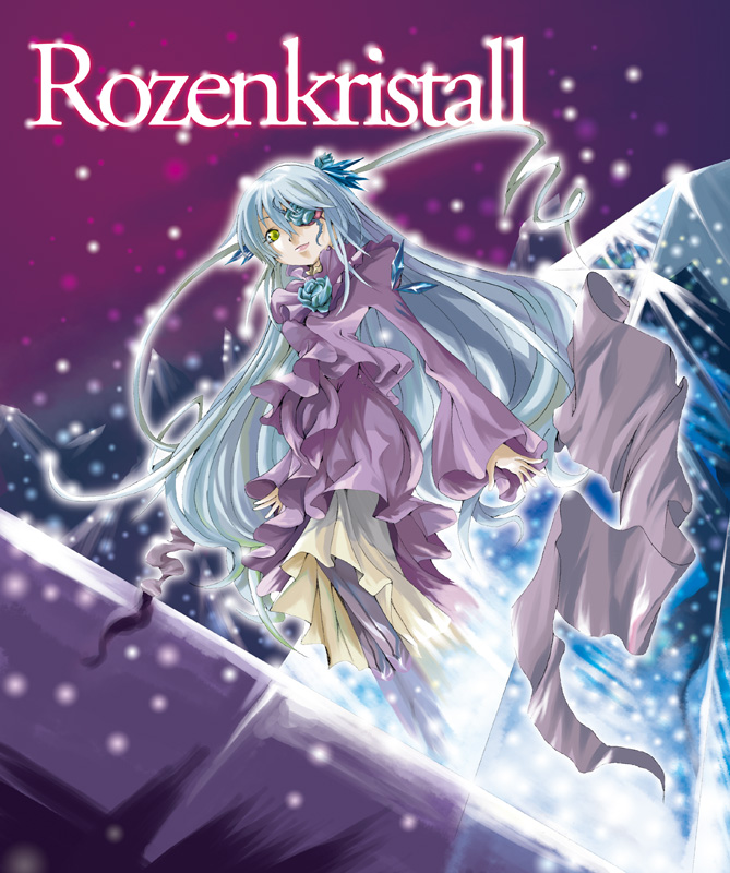 00s, 1girl, barasuishou, copyright_name, crystal, dress, flower, flower_eyepatch