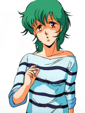 1girl, 80s, brown_eyes, green_hair, hirano_toshihiro, lowres, megazone_23, oldschool