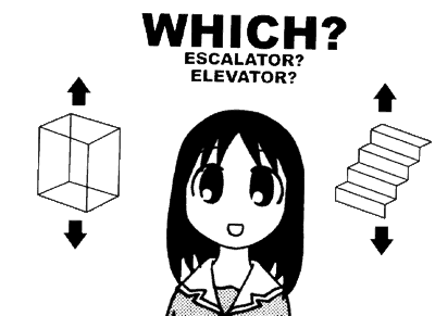 1girl, animated, animated_gif, azumanga_daioh, elevator, escalator, kasuga_ayumu, lowres