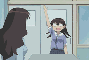 1boy, 6+girls, animated, animated_gif, azumanga_daioh, bag, brown_eyes, brown_hair