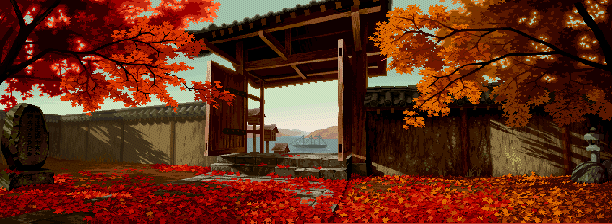 animated, animated_gif, autumn, autumn_leaves, bakumatsu_rouman, landscape, last_blade, leaf