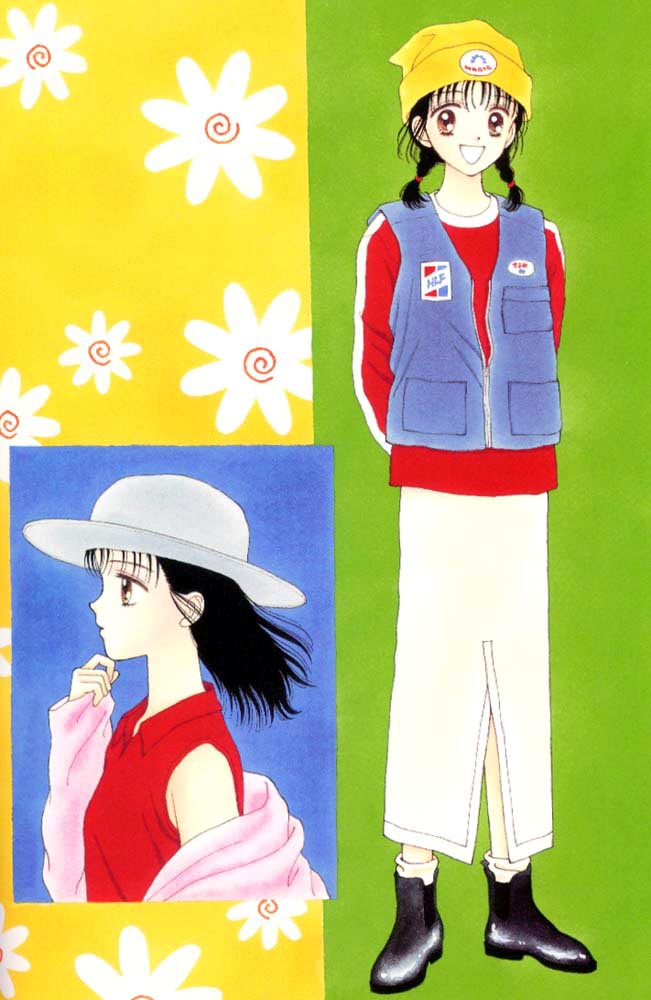 1girl, 90s, :d, ankle_boots, arms_behind_back, bare_shoulders, beanie, black_hair