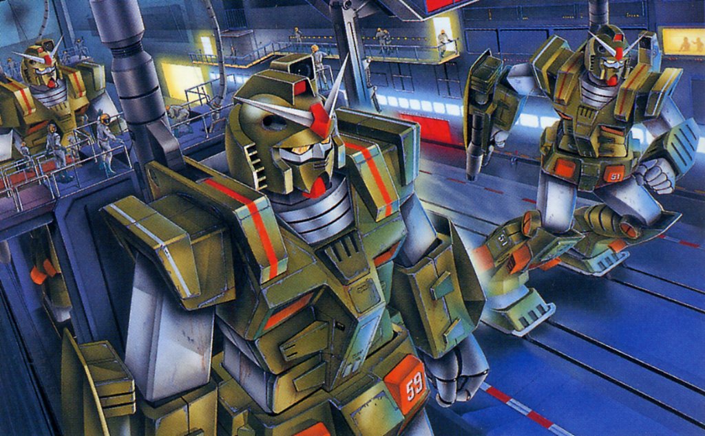 80s, cable, gundam, gundam_msv, hangar, heavy_full_armor_gundam, helmet, mecha