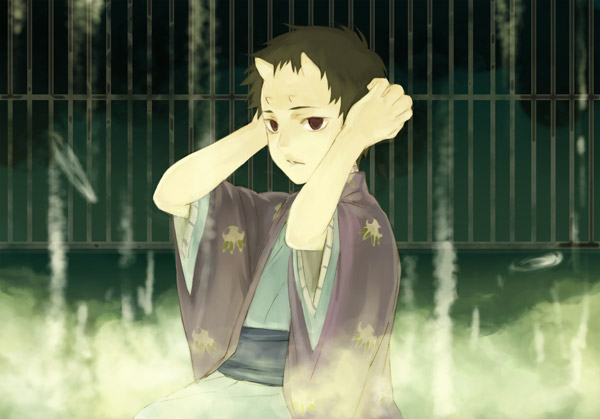 1boy, demon_boy, horns, japanese_clothes, maho_(mushishi), male_focus, mushishi, oni