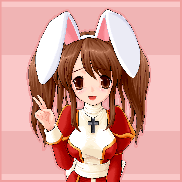 animal_ears, asahina_mikuru, cosplay, cross, crossover, high_priest, high_priestess, oekaki, rabbit_ears, ragnarok_online, suzumiya_haruhi_no_yuuutsu, v, yuuki, yuuki_(silent_moon)