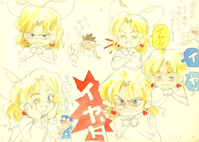 1girl, 2boys, 90s, alternate_hair_color, angry, annoyed, blonde_hair, capelet