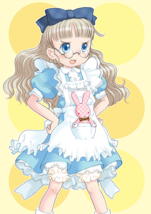 1girl, :x, alice_(wonderland), alice_in_wonderland, blonde_hair, bloomers, blue_eyes, bow