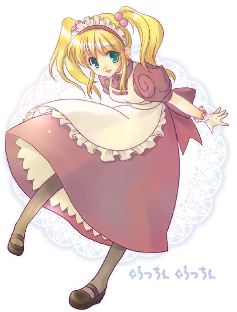 blonde_hair, green_eyes, kafra, maid, minase_ruruu, ragnarok_online, twintails