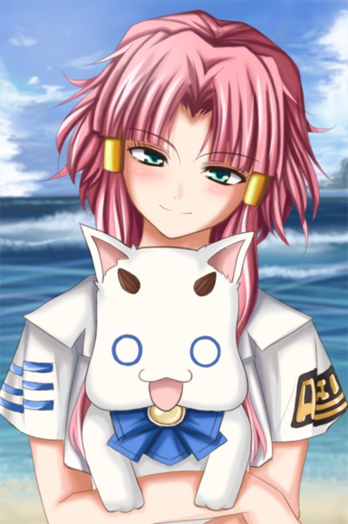 1girl, animal, aria, aria_pokoteng, aria_the_animation, beach, beret, blue_sky