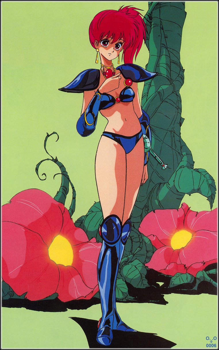 1girl, 80s, armor, asagiri_youko, bikini_armor, boots, genmu_senki_leda, highres