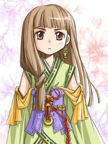 1girl, brown_eyes, brown_hair, detached_sleeves, earrings, gensou_suikoden, gensou_suikoden_v, jewelry
