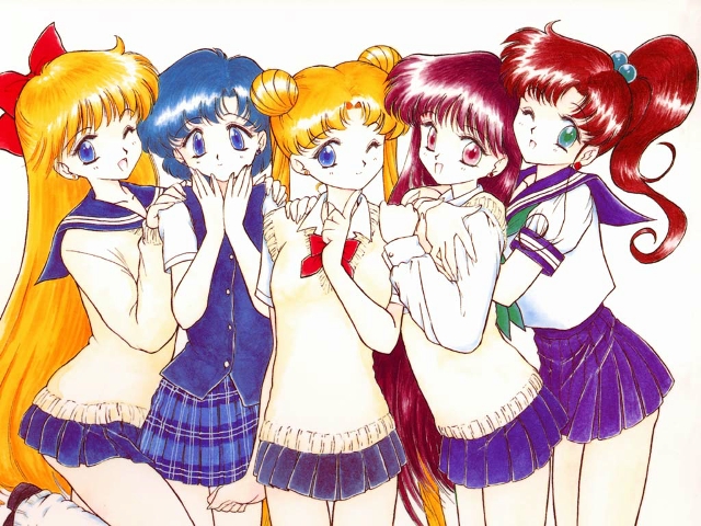 5girls, 90s, aino_minako, bishoujo_senshi_sailor_moon, black_dog, black_hair, blonde_hair, blue_eyes
