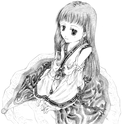 1girl, gensou_suikoden, gensou_suikoden_v, lowres, lymsleia_falenas, monochrome, ogomame, solo