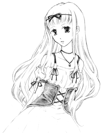 1girl, gensou_suikoden, gensou_suikoden_v, lowres, luserina_barows, monochrome, ogomame, solo