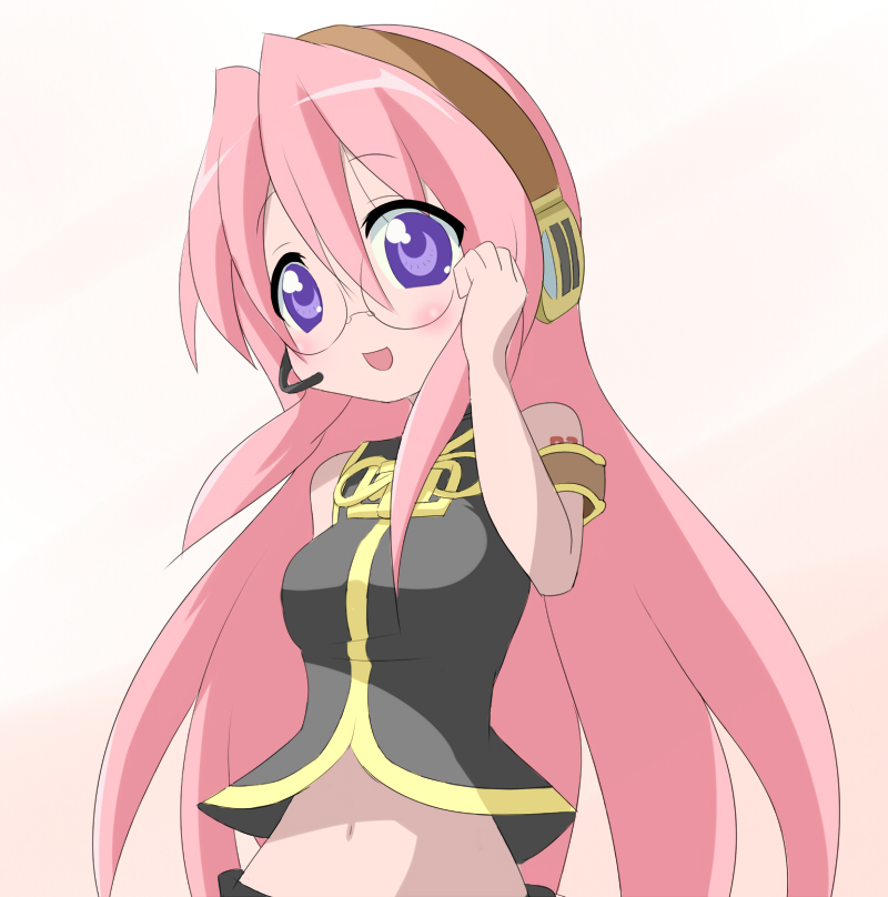 cosplay, glasses, long_hair, lucky_star, machily, megurine_luka, megurine_luka_(cosplay), midriff