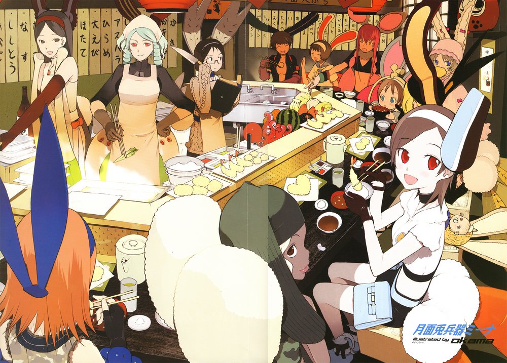 1boy, 6+girls, :d, ^_^, age_difference, akiyama_mina, alcohol, animal_ears