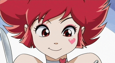 00s, 1girl, animated, animated_gif, blinking, choker, cutie_honey, cutie_honey_(character), eating, eyeshadow, food, fork, heart, kisaragi_honey, knife, lowres, magical_girl, makeup, open_mouth, re:_cutie_honey, red_eyes, redhead, screencap, short_hair, solo