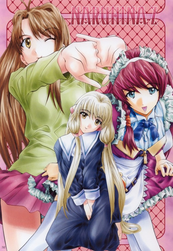 00s, 3girls, blonde_hair, blue_eyes, brown_eyes, brown_hair, chii, chobits