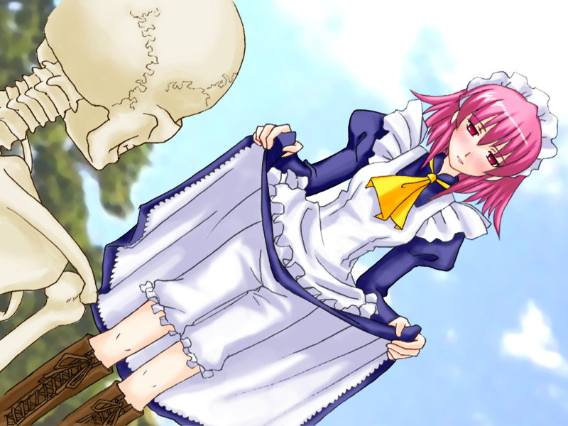 1girl, bloomers, boots, fate/stay_night, fate_(series), maid, parody, shakugan_no_shana