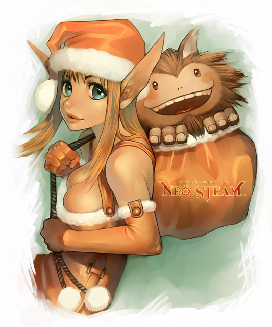 1girl, alien1452, christmas, christmas_elf, elf, neo_steam, neosteam, pointy_ears