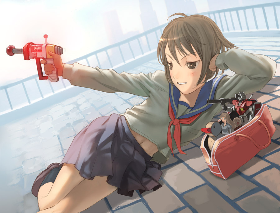 bazooka, gm_(mobile_suit), gun, gundam, mobile_suit_gundam, nao, nao_(artist), school_uniform