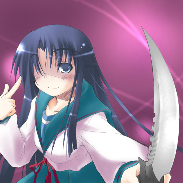 asakura_ryouko, dousaki_shin'ya, knife, school_uniform, serafuku, suzumiya_haruhi_no_yuuutsu