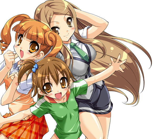 3girls, adjusting_hair, bad_anatomy, bad_hands, blush, breasts, floating_hair, large_breasts