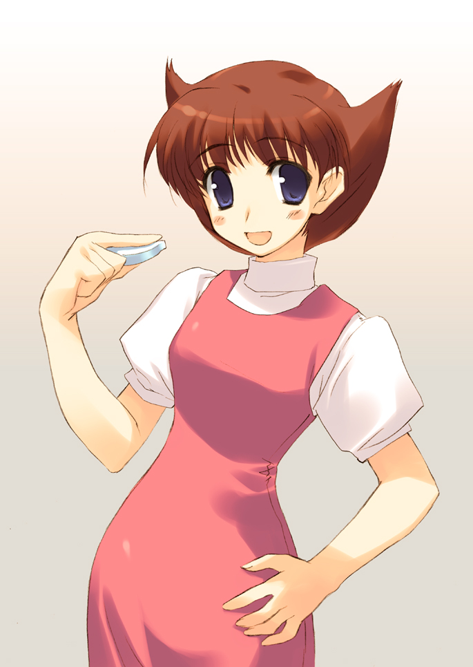 1girl, amazuyu_tatsuki, blue_eyes, brown_hair, esper_mami, esupa_mami, hand_on_hip, open_mouth