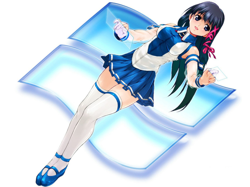 1girl, blue_eyes, blue_hair, blue_skirt, detached_sleeves, legs, long_hair, os-tan