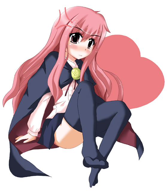 1girl, angry, cape, louise_francoise_le_blanc_de_la_valliere, miniskirt, pentacle, skirt, solo, thigh-highs, uta, zero_no_tsukaima, zettai_ryouiki