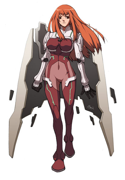 00s, bodysuit, breasts, ken_marinaris, large_breasts, long_hair, orange_hair, redhead