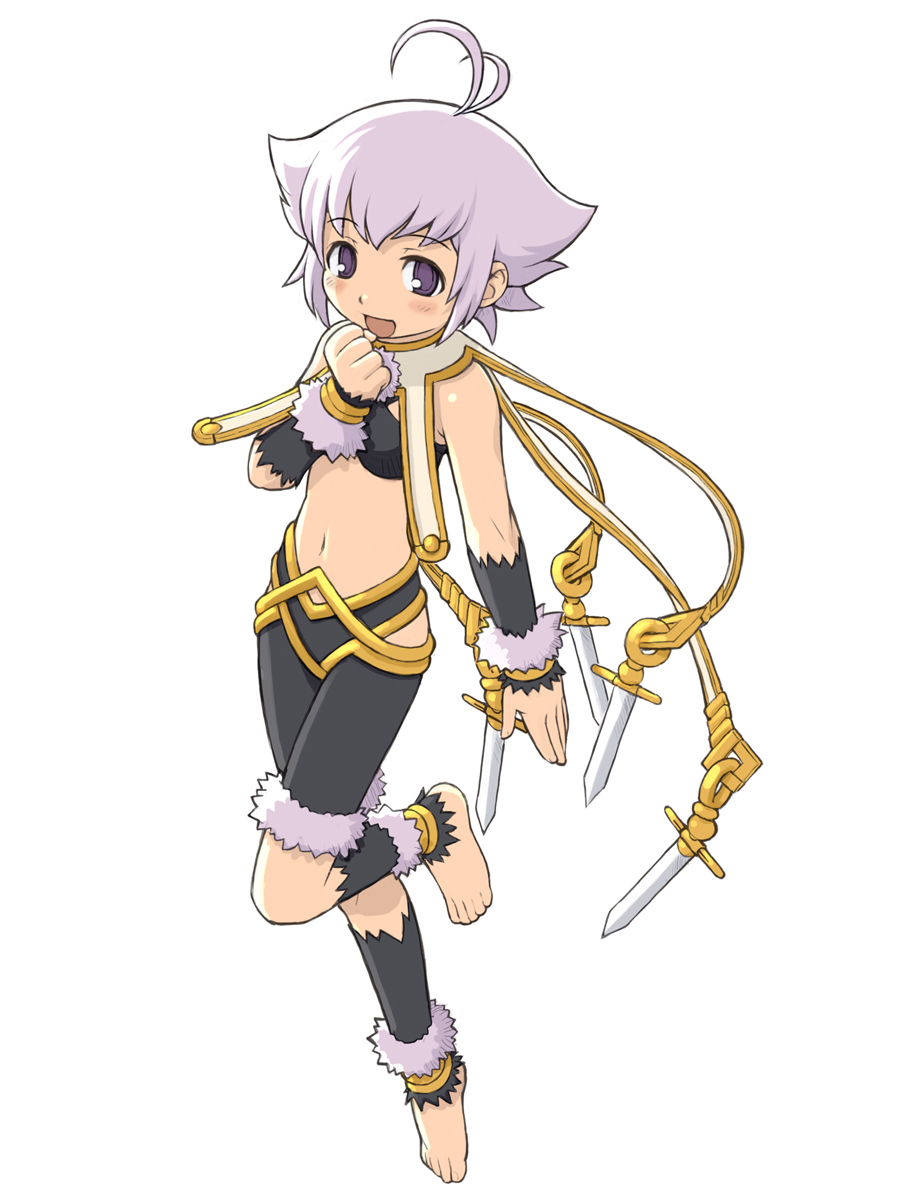 1girl, ahoge, barefoot, dagger, feet, flat_chest, gashin, highres