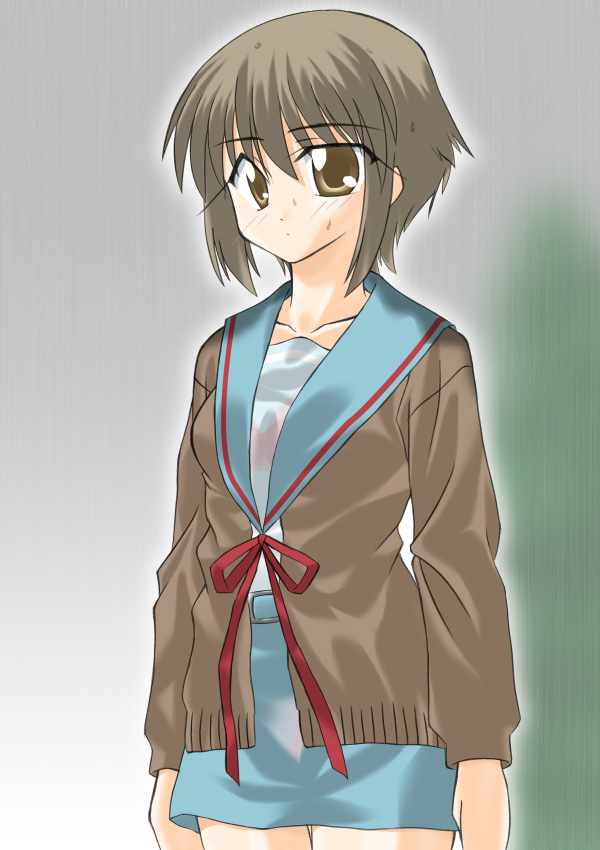 1girl, cardigan, nagato_yuki, school_uniform, serafuku, solo, suzumiya_haruhi_no_yuuutsu, wet, wkenta