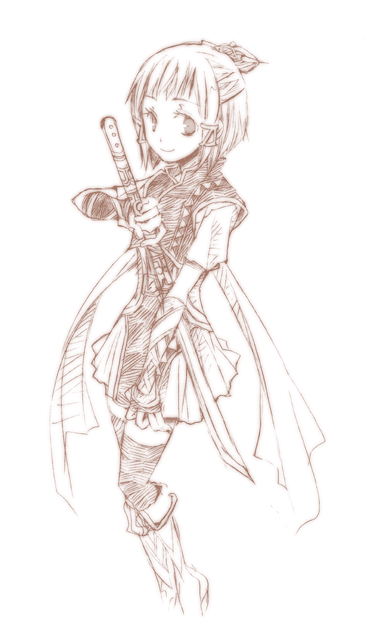 1girl, gensou_suikoden, gensou_suikoden_v, half_updo, logicon, lyon, monochrome, solo