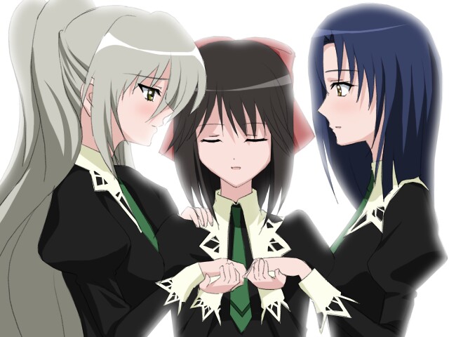 3girls, hanazono_shizuma, hand_holding, multiple_girls, rokujou_miyuki, sakuragi_kaori, sanshita, school_uniform